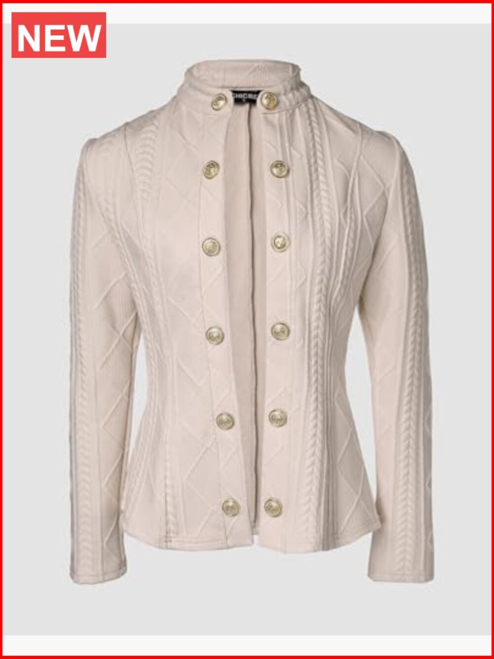 Argyle Cable Cardigan Lightweight Cropped Stand Collar Long Sleeve Metal Button - Picture 5 of 7